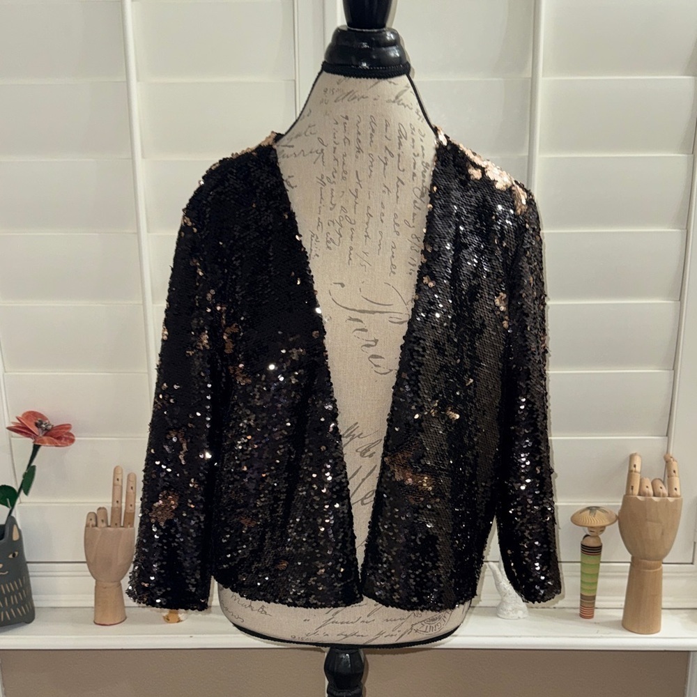 Torrid Black Two-Tone Sequin Drape Kimono Jacket Deep Black